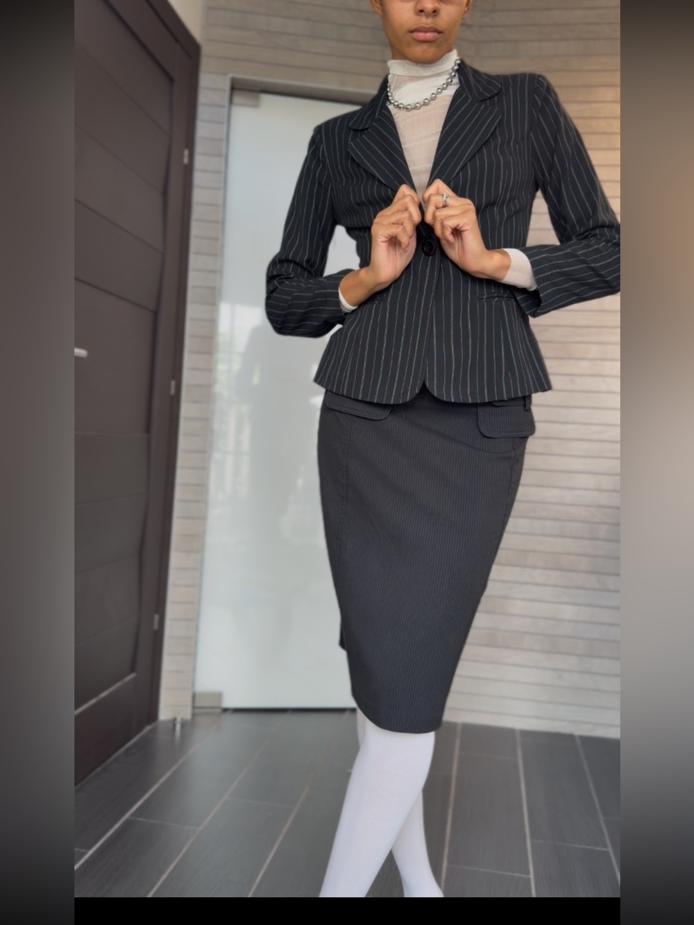 A. Byer Women's Black Striped Blazer